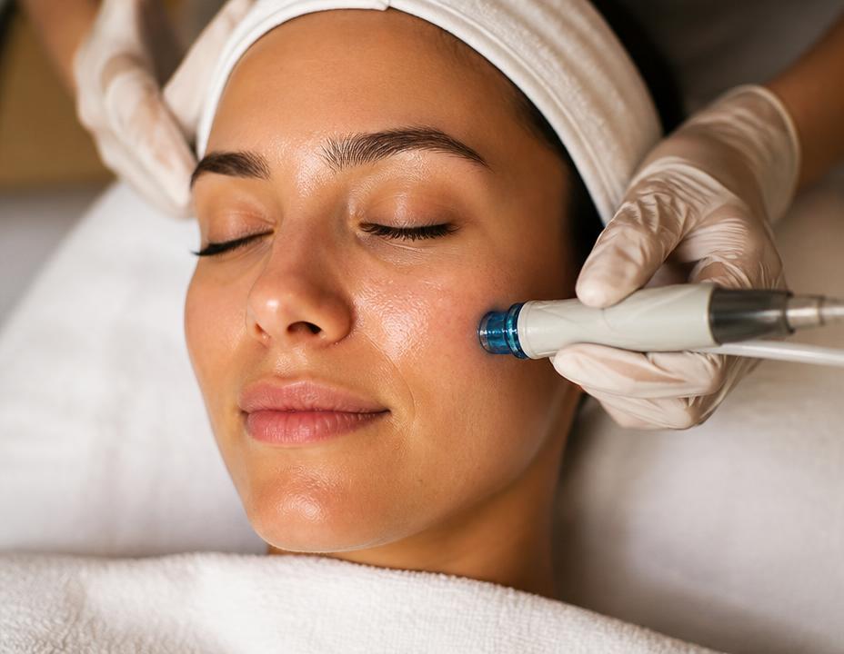 Facial skin treatment in progress